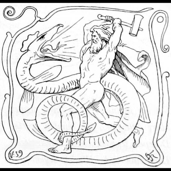 Thor et Jörmungandr durant le Ragnarök